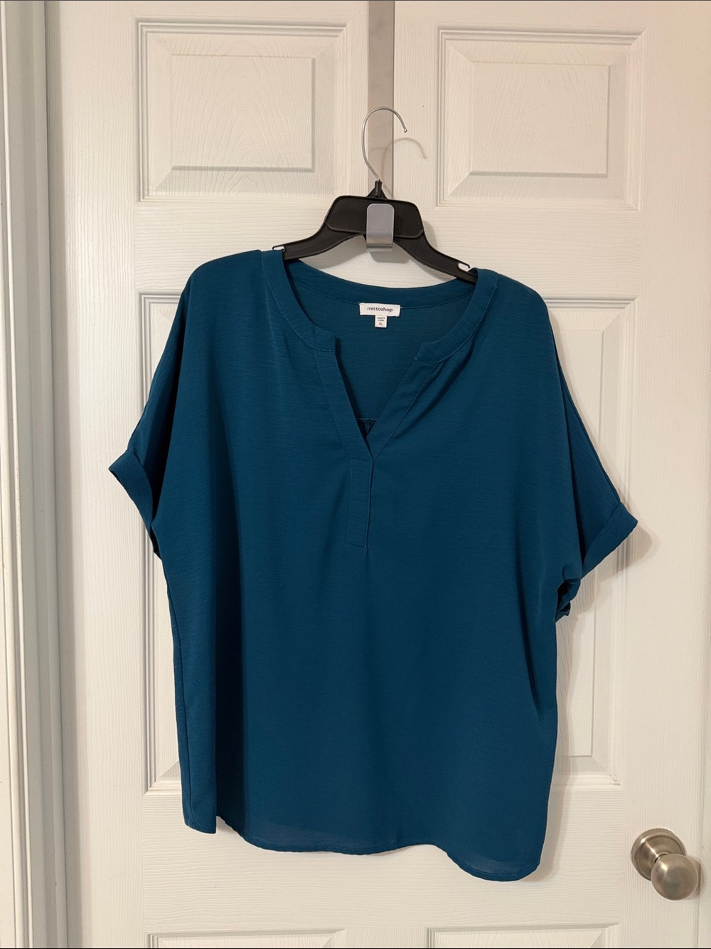 mittoshop Teal Short Sleeve V-Notch Blouse